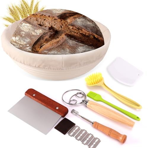 VONAHAST Banneton Proofing Basket Set - 9-inch Round Bread Baking Supplies, Sourdough Tools & Bread Making Accessories for Artisan Baking