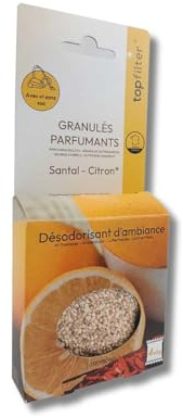 Top Filter 0720950 Lot de 4 sachets de granulés parfumés Senteur Santal Citron pour aspirateur, désodorisant aspirateur, Parfum aspirateur, Maïs, 4 x 6 grammes, Jaune, Beige
