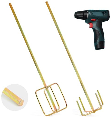 MorningRo 2 Pcs Paint Mixer for Drill 5 Gallon Buckets Paddle Mixer Stirrer Attachment Rustproof Zinc Plated Steel Stirring Sticks for Resin Concrete, and More(Gold,Hexagonal Handle)