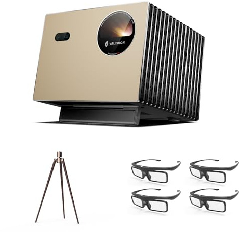 Valerion hemmabiopaket – köp 1 få 5: Pro 4K laserprojektor 2500 ISO lumen + valnötsstativ + 4 × 3D-glasögon