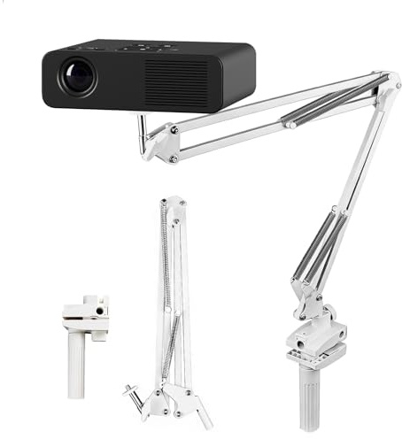 Plegable Soporte para Proyector de Escritorio, Rotación de 360° Soporte Proyector con Rosca 1/4 y C-Clip Ajustable soporte proyector Cama para Cine en Casa Oficina Sala de Juegos, 1 Pieza, Blanco