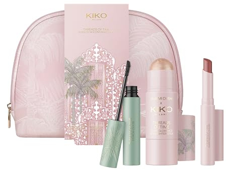 KIKO Milano Threads Of Time Glass Glow Icons Make Up Kit, Coffret Cadeau Maquillage : Stick Enlumineur, Cire À Sourcils Et Brillant À Lèvres En Stick