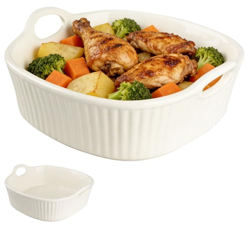 WakiHong Keramiska formar med handtag 18 x 16,8 x 5,5 cm rund keramisk kastrull fyrkantig lasagneform, rund lasagneform, potatischips, soppa
