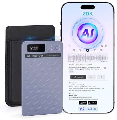 AI Voice Recorder with APP Control Transcribe & Summarize Analysis, Supports 150+ Languages 64GB Pocket Note Taker for Meetings & Calls, Mini Voice Recorder with LCD Display, Case Included