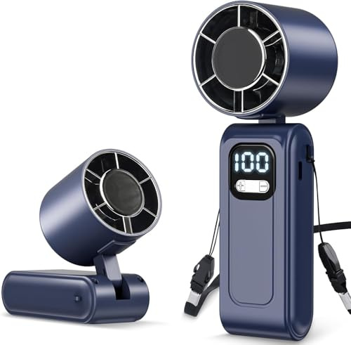 Ventilatore Portatile Pieghevole con Batteria 5000mAh, Super Turbo 16000 RPM, 100 Velocità Regolabili, fino a 16h di Autonomia, Potente ma Compatto per Mano, Scrivania e Collo, Ideale per Viaggi, Spia