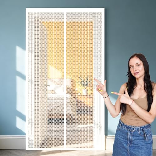 Tenda Zanzariera Magnetica 77 x 235 cm Anti Zanzare Insetti, con Calamita & Pesi, Chiusura Automatica, con Nastro Adesivo, Tende per Porte Francesi di Maglia per Balcone Soggiorno, Bianco