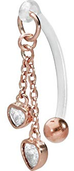 PIERCINGLINE PMFK Bananabell + acier chirurgical | Chaîne + 2 cœurs en cristal | Piercing intime du ventre | Choix de couleurs