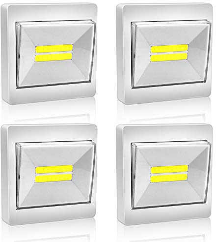 BeiLan 4-pack nattlampa väggbrytare, batteridriven COB LED trådlös lampbrytare för skåp, garderob, hylla, garderob, skåp, kök och barns sovrum
