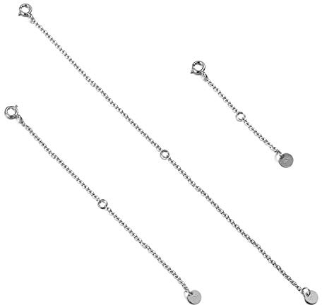 LONAGO 3 Piezas Plata de Ley 925 Extensor de Collar Cadenas Extensor de Pulsera para la Fabricación de Joyas (Oro Blanco)