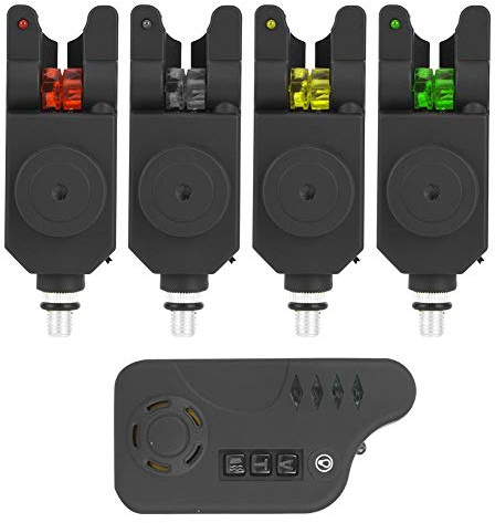 Tihebeyan Carp Fishing Bite Alarm Indicator Set, 4 Emitter + 1 Receiver Digital Wireless Fishing Bite Alert Indicator Set