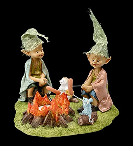 Figuren Shop GmbH Tea light holder – Pixie Goblin at BBQ evening | Gnome Dwarf Decoration