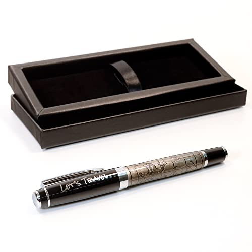 CustomDesign.Shop Élégant stylo métallique Carte du monde personnalisé + coffret cadeau | Concevez un présent unique | Gravure laser