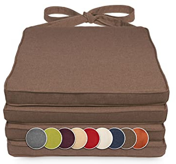 sunnypillow 4er Set Stuhlkissen 40 x 45 x 5cm | Polsterauflage Auflage für Stühle/Rattanstühle | Stuhlauflage mit Schleifenbändern | Indoor/Outdoor | Braun |
