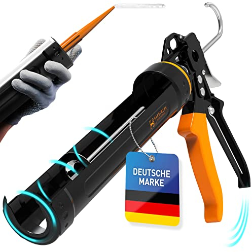 HARDTWERK Kartuschenpresse Silikonspritze HYDRO mit Kartuschen-Cutter [18:1 Übersetzung] Profi Silikonspritze Kartuschenpistole für 150-310ml Dicht- und Klebstoffkartuschen (Silikon, Acryl etc.)