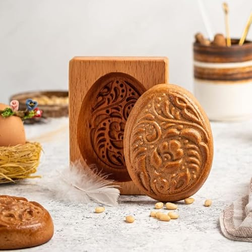 MOTEERLLU Wooden Springerle Cookie Molds for Baking, Christmas & Easter Shortbread Cookie Mold, Wooden Cookie Molds for Festive Baking(Easter Egg)