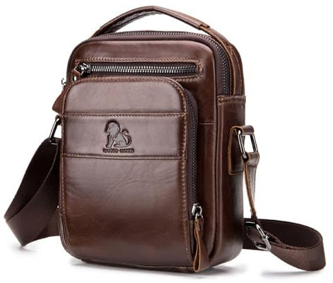 pundarika Genuine Leather shoulder bag for men,small man bags for men cross body handbag,messenger satchel bag,adjustable shoulder strap.-Dark brown