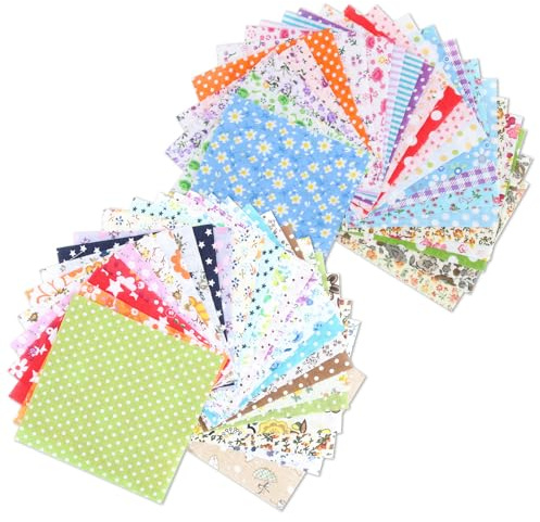 IBEIKE Patchwork Fabric Bundles for Sewing - 50PCS Squares Fat Quarters Fabric Bundles, Mixed Floral Pattern Precut Material Quilting Fabric Scraps for Beginners Sewing DIY Craft 10 X 10 CM