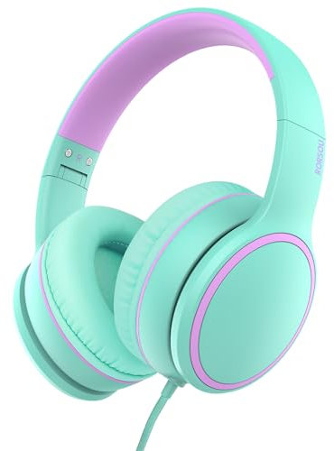 RORSOU R10 Casque supra-auriculaire avec microphone, léger, pliable, stéréo, basses avec cordon anti-enchevêtrement, casque filaire portable pour smartphone, tablette, ordinateur - Vert