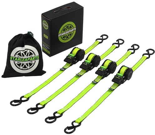 STARLEAPARTS Retractable Ratchet Straps(4PK 1.0INX12FT) - 1,500lb Break Strength, Ratchet Strap Heavy Duty with Rubber Coated Handle, Perfect Auto Ratchet Straps for Motorcycle, Kayak and Trucks