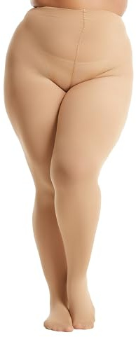 Frola Plus Size Tights for Women Semi Opaque Control Top High Waist Stockings 60 Denier Women's Pantyhose(4X-Langer,Nude)