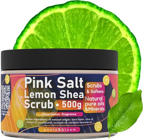 Scrub Pelle Secca Scrub Corpo Al Sale con Burro di Karité e Sale Rosa Dell Himalaya per Esfoliazione e Idratazione Profonda Ideale per Pelle Secca Ruvida 500g