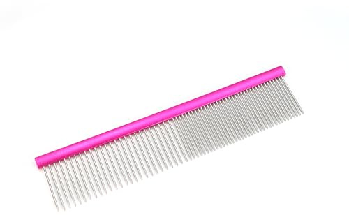 Record - Pettine per Cani e Gatti Professionale in Acciaio Inox a Doppia Maglia. Con Denti Conici Antistatici e Impugnatura in Alluminio per tutti i manti. | 20 x 4,5cm