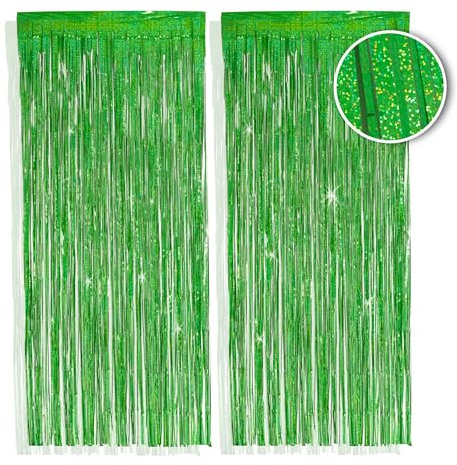 PHENO FLAGS Tenda a frange verde 2 pezzi, 1x2,5 m - decorazione brillante per Capodanno con un aspetto metallico scintillante, ghirlanda a frange per la tua festa