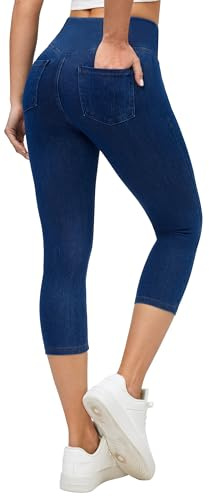 Ewedoos Jeggings for Women Pull On Capri Leggings with Pockets for Women Stretchy Capri Jeans Denim Capris Pants Casual
