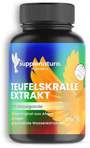 Teufelskralle Kapseln (Extrakt) | 270 Kapseln | PREMIUM: 2,7% Harpagoside | 1650mg pro Tag | Vegan & Laborgeprüft - SUPPLENATURA®
