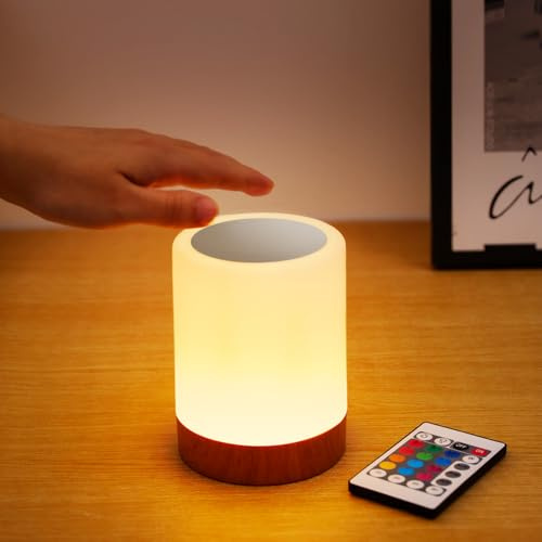 Nixtrve LED Nachttischlampe & Tischlampe Kabellos mit Touch, Stilllicht & Nachtlicht Dimmbar mit 13 Farben, USB Aufladbar, Timer Funktion für Schlafzimmer, Kinderzimmer & Camping