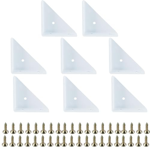 Orivin 8 soportes de esquina triangulares blancos para fijación y conexión de muebles - Herrajes metálicos resistentes para estantes y armarios
