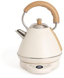 CREATE/KETTLE RETRO PRO/Wasserkocher mit Temperaturregelung 1L Cremeweiß/Automatische Abschaltung, Schnellkochfunktion, rutschfester Standfuß, transparentes Sichtfenster, 1200W
