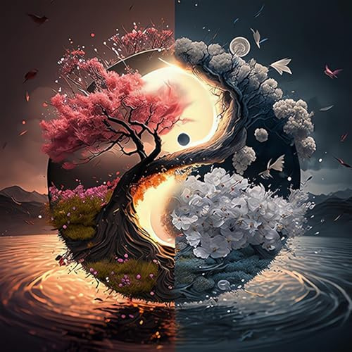 Árbol Yin Yang Diamond Painting 5D Diamond Painting Kit Adultos Se Puede Utilizar Como Un Regalo Relajante O Como Una Moderna Decoracion De Pared Para El Hogar 30x30cm