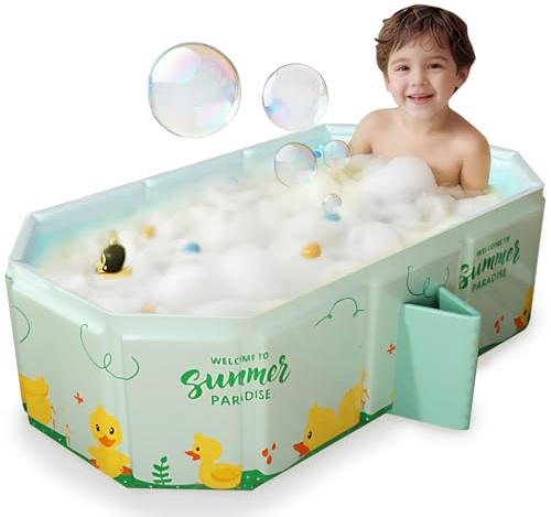 Baignoire Bebe Pliable, Grande Baignoire Pliante Baignoire Enfant avec Bouchon de Vidange pour Enfant 0-8 Ans, Green