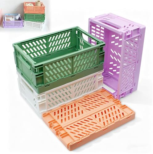 Vlecexs Caisse Pliable Plastique 4 Pièces Cagette Plastique Boîte de Rangement Panier Pliable avec Poignée pour Cuisine, Bureau, Chambre à Coucher, Salle de Bain, Armoire, Tiroir, 25 x 16,5 x 10 cm