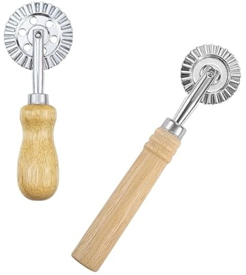txuzong Roulette à Pâtisserie Professionnelle - 2 Pièces en Bois de Chêne avec Disques Ondulés (16 cm & 14 cm) pour Découper la Pâte, Idéale pour la Cuisine et la Pâtisserie