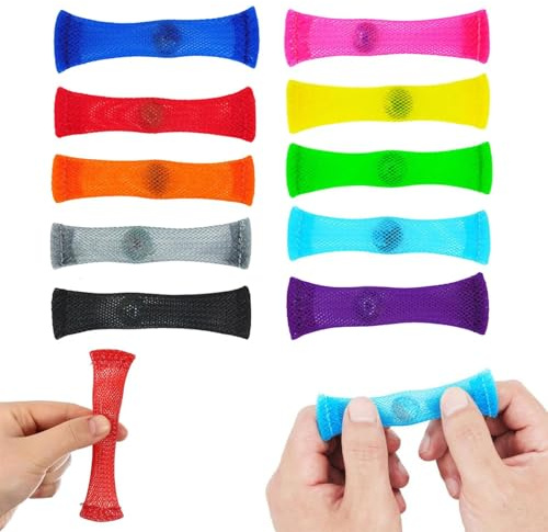 dinghaole 10 Pièces Set Mix Color Tressé Tube en Maille avec Jouet en Marbre, Soulager Le Stress pour Les Enfants et Les Adultes, pour Soulager l'anxiété, Le Stress, l'Autisme