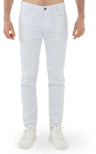 TONY BACKER - Jeans Strappati Uomo, Jeans Regular Fit Elasticizzati, Denim Uomo Casual Fashion, Straight Comfort, Neri e Bianchi, Taglie 44-54 Art. YG3424