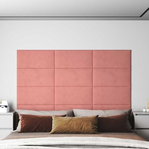 SooIarix Vägghuvuddel i sammet rosa 60 x 30 cm 12 stycken väggkuddar, självhäftande väggpaneler, barnrum, säng, huvudgavel, väggkudde för sovrum, dekoration