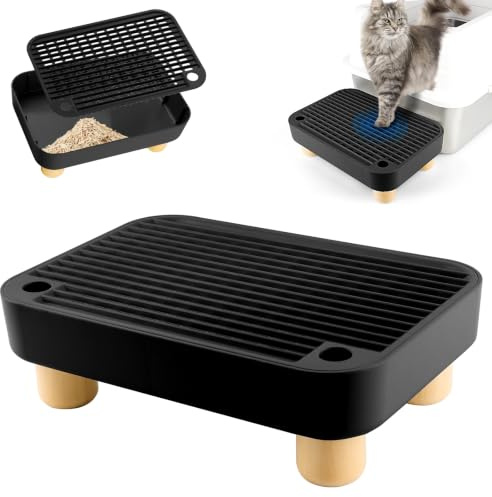 Rolcoassuns Rampa para Arenero, Escalera para Gatos, Recogedor de Arena con Filtro y Patas de Goma Antideslizantes, Ideal para Gatos Pequeños y Mayores (Negro)