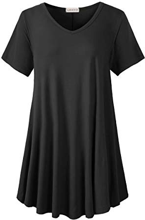 LARACE Casual Tops for Womens Summer Clothes Loose Fit Short Sleeve Shirts Flowy V Neck Tunic Plus Size Blouse(Black 2X)