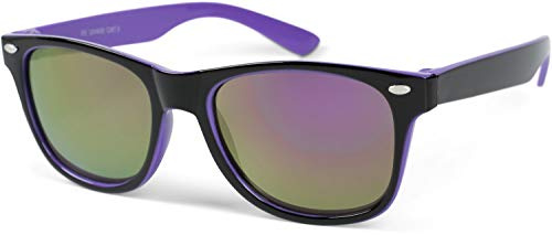 styleBREAKER Kids Nerd Lunettes de soleil avec monture en plastique et verres en polycarbonate, design rétro classique 09020056, couleur:Monture noir-violet/verre violet miroir