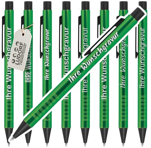 #teamludorf Kugelschreiber Grün - 100 Stk. - hochwertig graviert - Werbekugelschreiber mit Wunschgravur - personalisiertes Werbemittel für Firmen, Veranstaltungen & Geschäftspartner