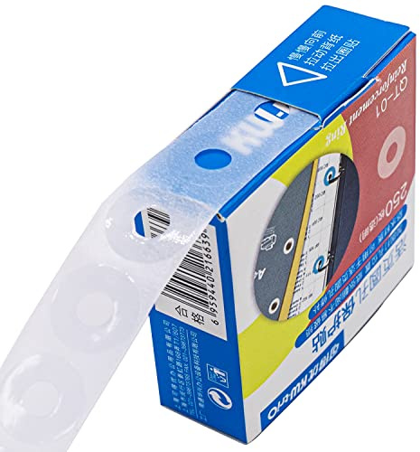 250 Pack of 1/4 Inch Reinforcement Labels, Self-Adhesive Reinforcement Ring Labels for Repairing and Strengthening Punched Holes (Transparent)