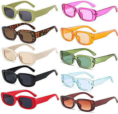 FSMILING Lot De 10 Lunettes De Soleil Vintage Rectangulaire Lunette Soiree Retro Trendy 90's Lunettes De Fête pour Femmes Et Hommes