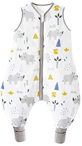 Chilsuessy Baby Schlafsack Mit Beinen 2.5 Tog Winter Unisex Ganzjahres Mit Füßen, Süßes Nashorn, 70cm/Baby Höhe 75-85cm