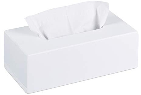 2 x Tücherbox Bambus, Taschentuchbox mit Schiebeboden, Tissue Box für Taschentücher, HxBxT: 7,5 x 24 x 12 cm, weiß