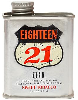 18.21 Man Made Hair, Skin & Beard Oil for Men Sweet Tobacco Scent - Non-Greasy, Conditioning Balm with Castor Seed, Jojoba, and Argan Oils - Premium Tattoo and Mustache Care Products 2oz