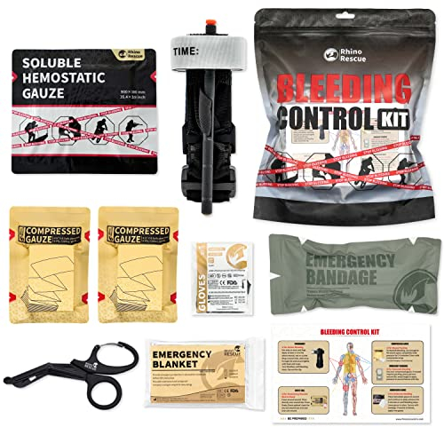 RHINO RESCUE Individuelles Blutungskontrollset, IFAK-Trauma-Kit, Militärisches Erste-Hilfe-Nachfüllset mit Tourniquet, hämostatischer Gaze, 6 Israeli Bandage, 2 komprimierte Gaze