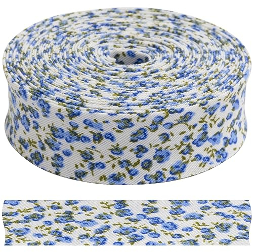 AERZETIX - C68033 - Cinta al sesgo decorativo 4.5 metros x 20mm motivo flores - en poliéster/algodón - color principal: azul